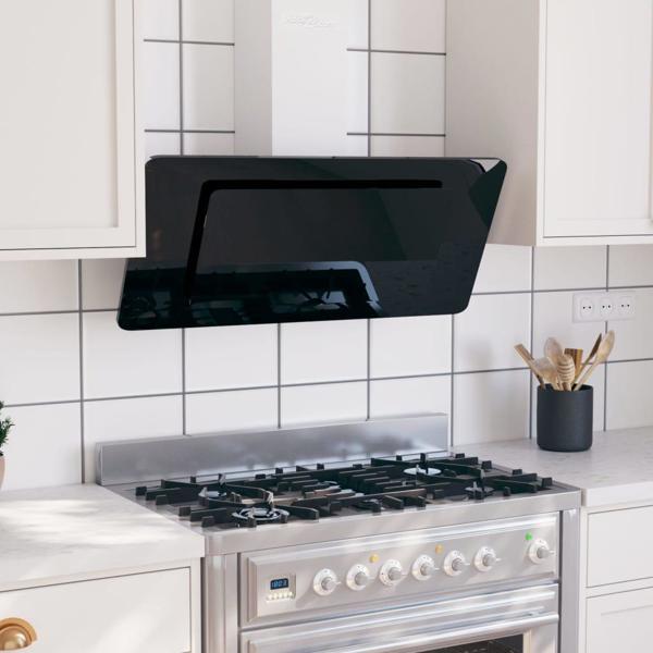 vidaXL Απορροφητήρας Κουζίνας, 90 cm, Ανοξείδωτο Ατσάλι και Σκληρυμένο Γυαλί, Μαύρος