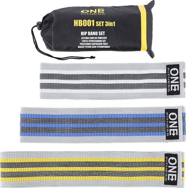 One Fitness Hip Band HB001 Σετ Λάστιχα Ενδυνάμωσης Γλουτών 3 Τεμάχια, Διαφορετικά Επίπεδα Αντίστασης, Πολύχρωμο