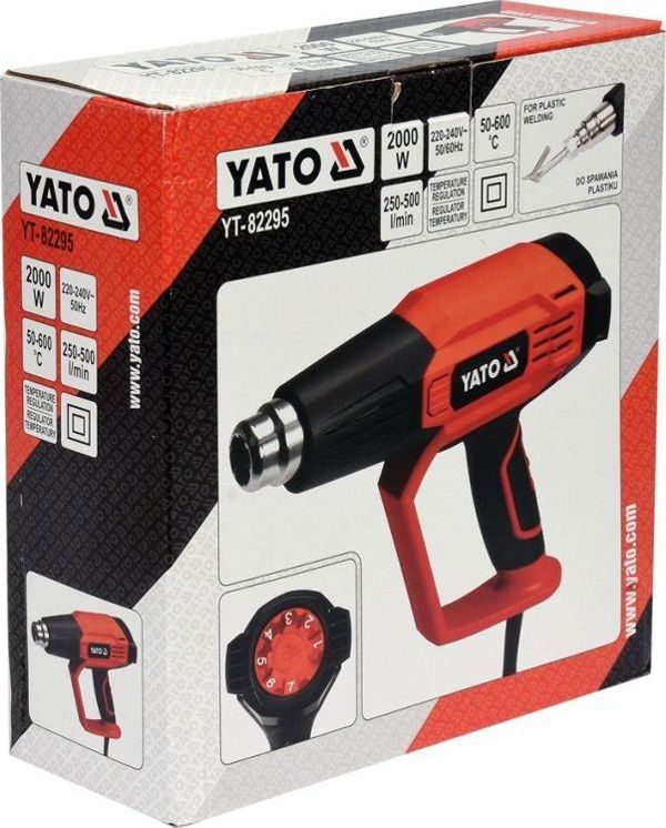 Πιστόλι Θερμού Αέρα Yato YT-82295 2000W με 3 Ταχύτητες & 5 Ακροφύσια, Έως 600°C