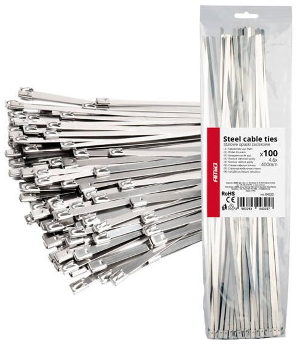 Opaski zaciskowe metalowe ze stali nierdzewnej 4.6x400mm 100 szt. amio-04325