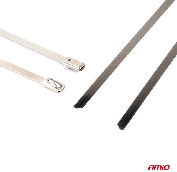 Opaski zaciskowe metalowe ze stali nierdzewnej 4.6x400mm 100 szt. amio-04325