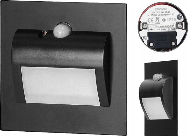 Orno Draco LED Φωτιστικό Σκάλας Εντοιχισμένο 1.5W, 12VDC, 4000K, με Αισθητήρα Κίνησης & Σούρουπου, Μαύρο, AD-OS-6164LR4/B