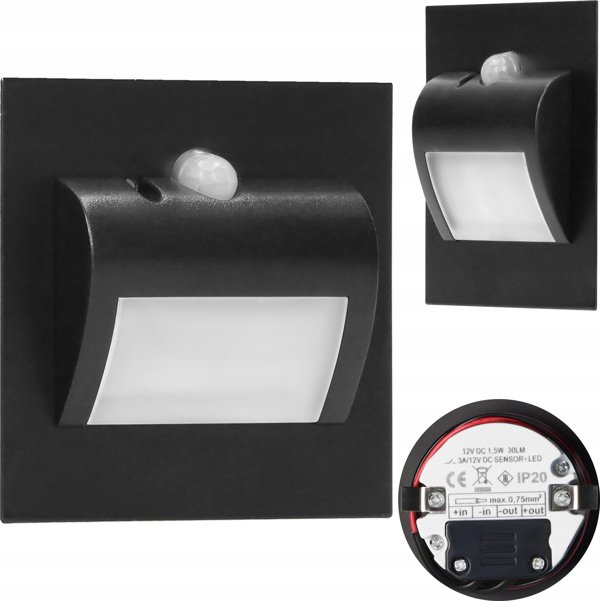 Orno Draco LED Φωτιστικό Σκάλας Εντοιχισμένο 1.5W, 12VDC, 4000K, με Αισθητήρα Κίνησης & Σούρουπου, Μαύρο, AD-OS-6164LR4/B