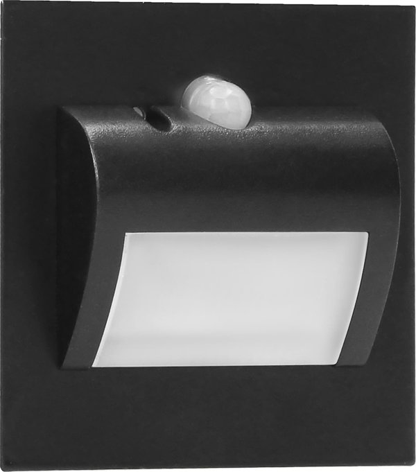 Φωτιστικό Σκάλας Orno Draco LED 1.5W 12VDC 30lm 6000K, Εντοιχισμένο με Αισθητήρα Κίνησης και Σούρουπου, Μαύρο AD-OS-6164LR6/B
