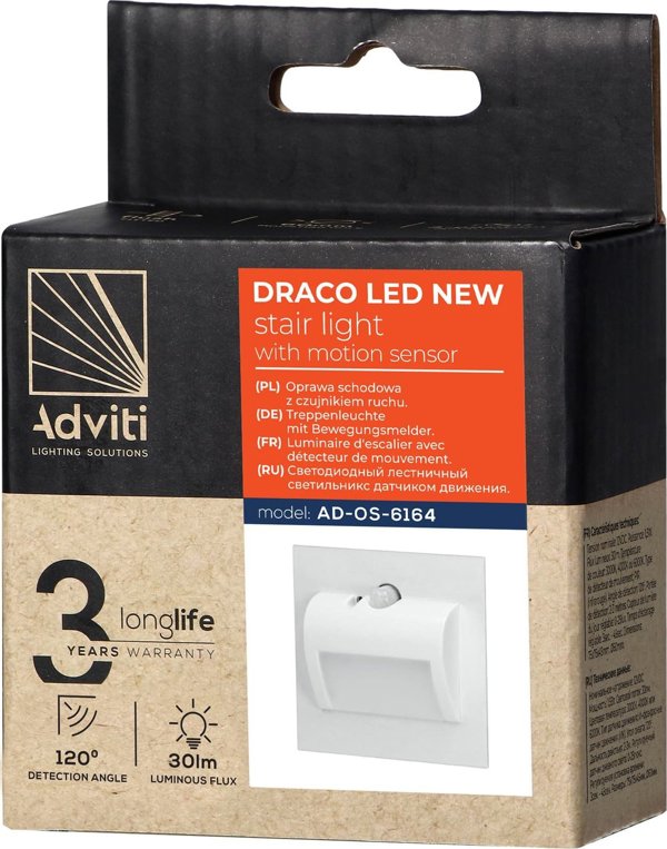 Orno Draco LED Φωτιστικό Σκάλας Εντοιχισμένο με Αισθητήρα Κίνησης & Σούρουπου 1.5W, 12VDC, 30lm, 4000K, Λευκό AD-OS-6164LR4/W