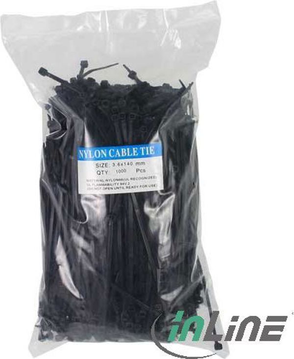 InLine Δέστρες Καλωδίων Nylon, 140mm x 3.6mm, Μαύρες, 1000 Τεμάχια