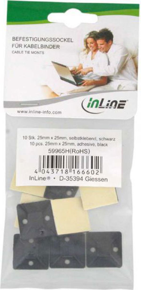 InLine Βάσεις Στήριξης Καλωδίων με Αυτοκόλλητο, 25x25mm, Μαύρες, 10 Τεμάχια