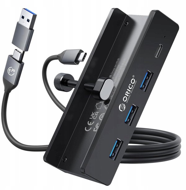 Orico Ενεργός USB-C hub 5Gbps, 15W, με βίδες, 3x USB-A, USB-C, μαύρο