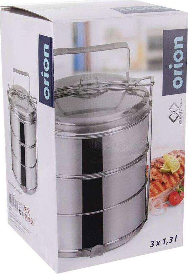 Orion Μεταλλικό Δοχείο Φαγητού 3 Επιπέδων, Ανοξείδωτο, 3x1.3L, Ασημί