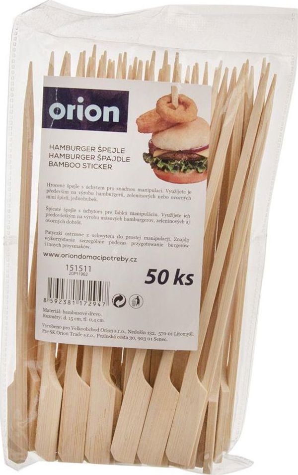 Orion Ξύλινες Οδοντογλυφίδες Μπαμπού, 15 cm, 50 Τεμάχια, Για Ορεκτικά, Σνακ, Μπέργκερ και Σουβλάκια