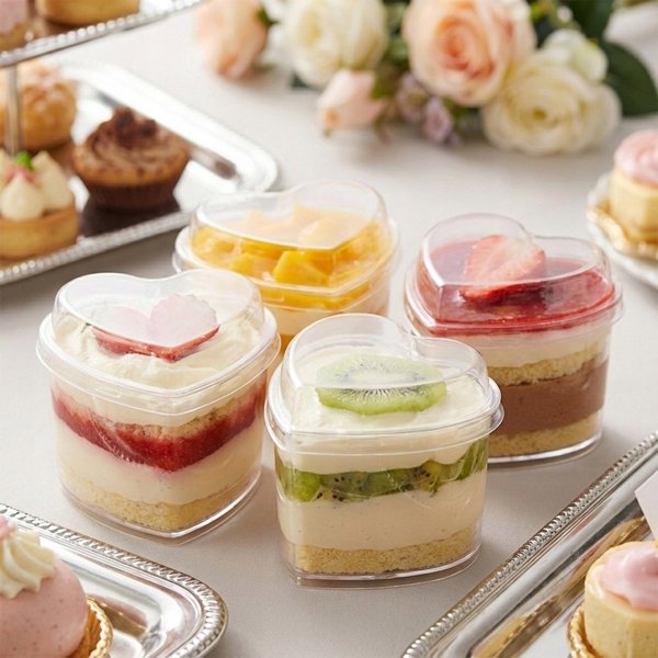 Orion Σετ 4 Ποτήρια Finger Food Σε Σχήμα Καρδιάς με Καπάκια 130ml