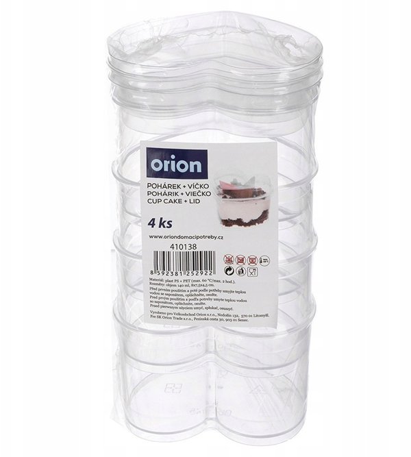 Orion Σετ 4 Ποτήρια Finger Food Σε Σχήμα Καρδιάς με Καπάκια 130ml