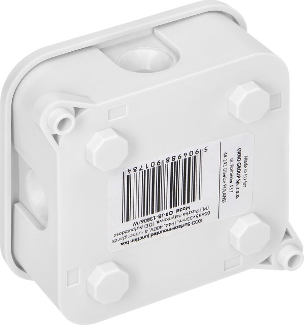 Orno ECO Κουτί Επιφανείας Διακλάδωσης IP44, 400V, 4 Εισόδους, 85x85x35mm, Λευκό, OR-JB-13806/W