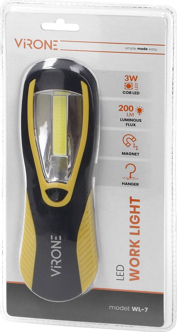 Orno WL-7 Φακός Εργαστηρίου LED COB 3W 200lm με Μαγνήτη και Γάντζο