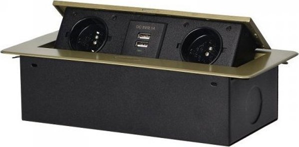 Orno GNIAZDO WPUSZCZANE W BLAT 2X2P+Z, 2XUSB PÅASKI RANT ZÅOTY