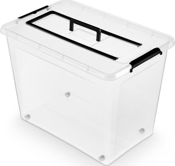 ORPLAST Simple Box Κουτί Αποθήκευσης 80L με Ρόδες και Χερούλι, Διαφανές, 390x420x580mm