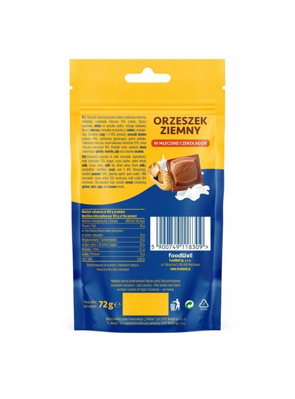 Orzeszek ziemny w mlecznej czekoladzie, BAKALLAND, 72g