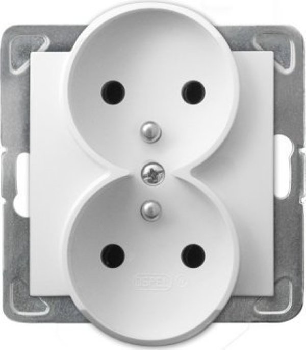 Ospel Impresja Διπλή Πρίζα Σούκο GP-2YRAZ/m/00 με Γείωση, Λευκή για Πλαίσια Prestige