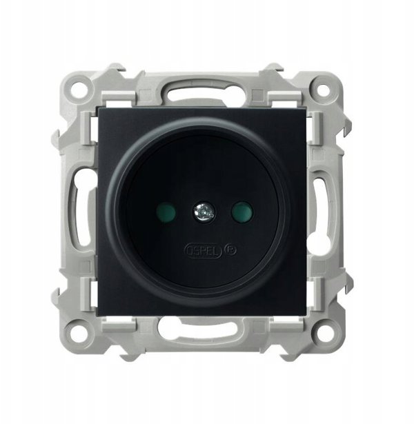 Ospel Szafir GP-1ZP/m/33 - Μονή πρίζα με καλύμματα ράγας τροφοδοσίας μαύρο μεταλλικό