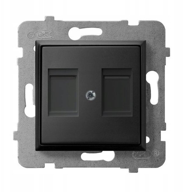 Ospel Aria Πλαίσιο Διπλής Πρίζας GPK-2UP/p/33 με Προστατευτικό Keystone, Μαύρο Μεταλλικό