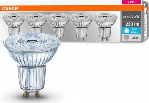 Osram Σετ 5 Λαμπτήρες LED GU10 PAR16 2.6W (35W) 230lm 4000K Ψυχρό Λευκό, 36°