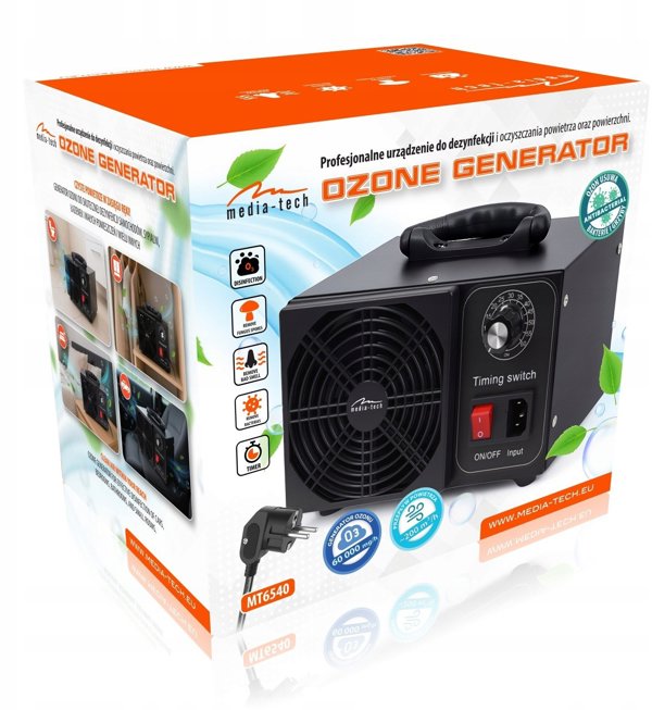 OZONE GENERATOR - Profesionalny ozonator do dezynfekcji i oczyszczania powietrza. kterie i grzyby. Emisja ozonu: 60000 mg/h, TIMER, Moc: 140W. Metalowa obudowa.