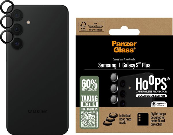 PanzerGlass Hoops Προστατευτικό Φακού Κάμερας για Samsung Galaxy S25+ από Σκληρυμένο Γυαλί Μαύρο