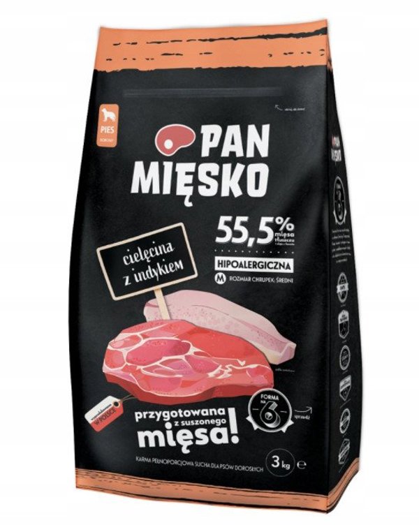 Pan Mięsko Ξηρά Τροφή Σκύλου με Μοσχάρι και Γαλοπούλα, Τραγανές Κροκέτες, 3kg