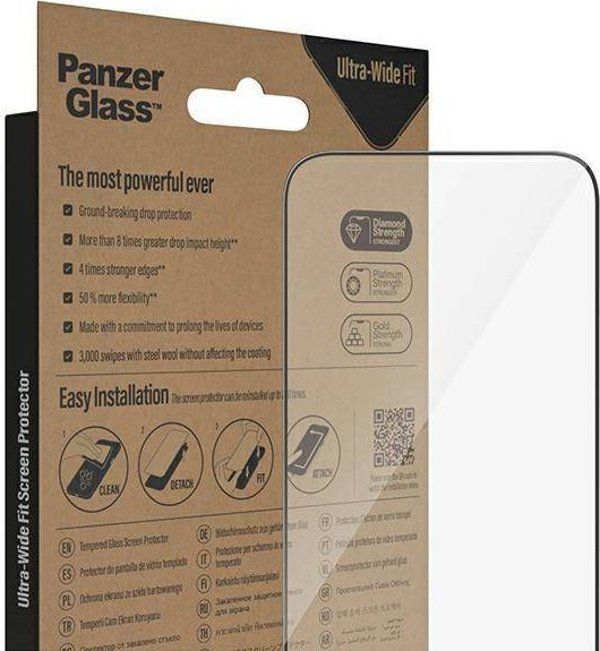 PanzerGlass Προστατευτικό Οθόνης Ultra-Wide Fit για iPhone 14 Pro Max, Αντιβακτηριακό Γυαλί, Μαύρο Πλαίσιο