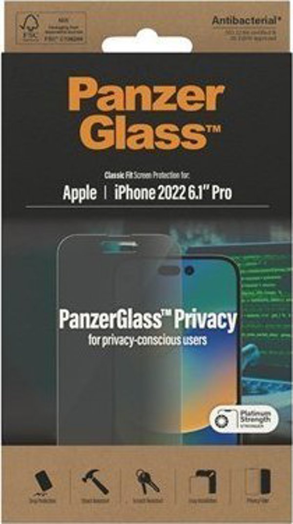 PanzerGlass Screen Protector Privacy Classic Fit για iPhone 14 Pro - Αντιβακτηριακό & Ανθεκτικό