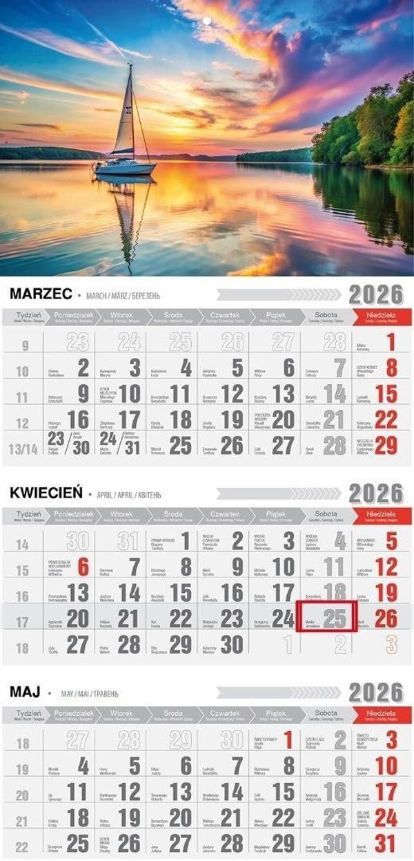 Pan Kalendarzyk Ημερολόγιο 2026 τρίπτυχο με μαγνήτη Mazury