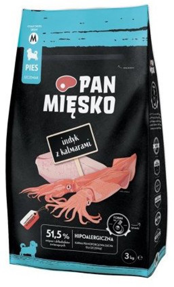 Pan Miesko Karma sucha dla szczeniat - indyk i kalmary chrupki M 3kg