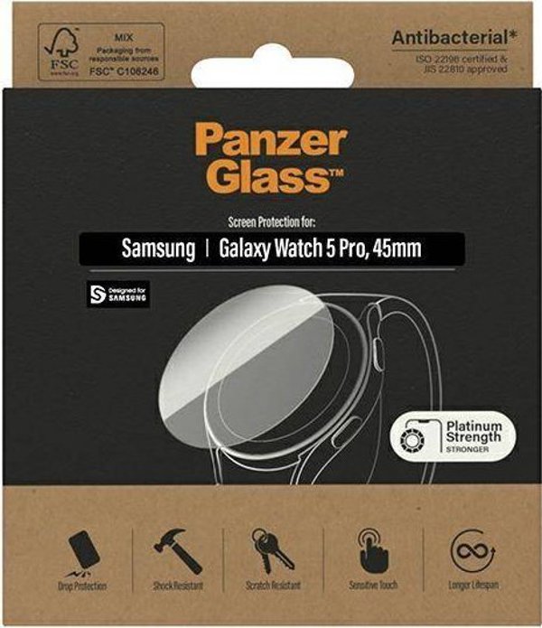PanzerGlass Προστατευτικό Οθόνης (Tempered Glass) για Samsung Galaxy Watch 5 Pro 45mm, Αντιβακτηριδιακό, Διαφανές