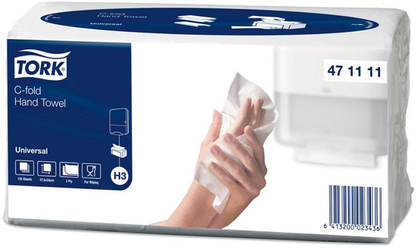 Χαρτοπετσέτες Tork C-Fold 471111, 2-Φυλλες, 120 Τεμάχια, Λευκές, Σύστημα H3