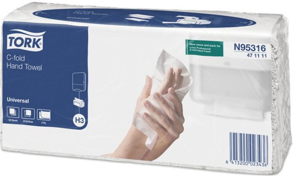 Χαρτοπετσέτες Tork C-Fold 471111, 2-Φυλλες, 120 Τεμάχια, Λευκές, Σύστημα H3