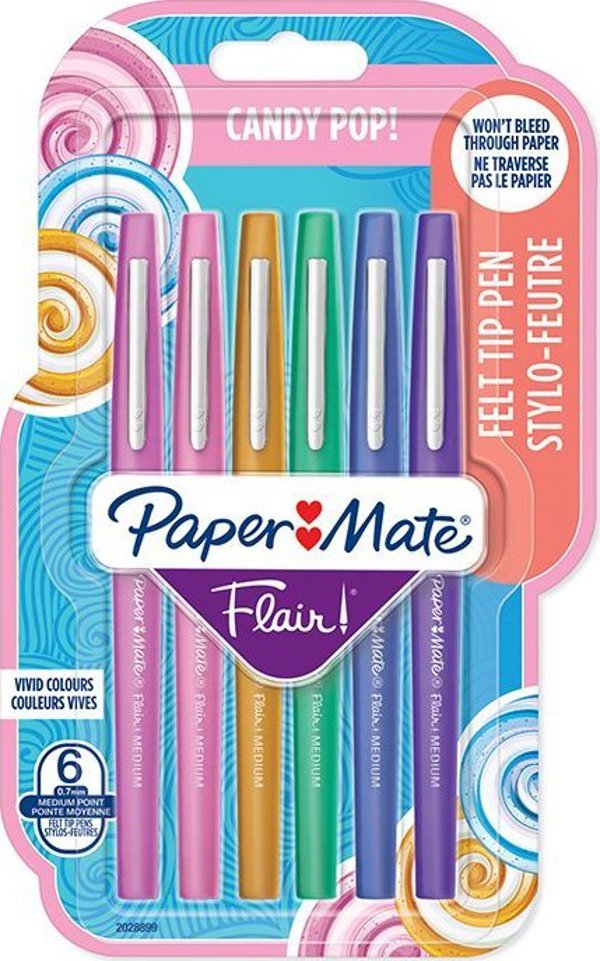Paper Mate Flair Στυλό με Ίνα Candy Pop, 6 Τεμάχια, Μύτη 0.7mm, Πολύχρωμα