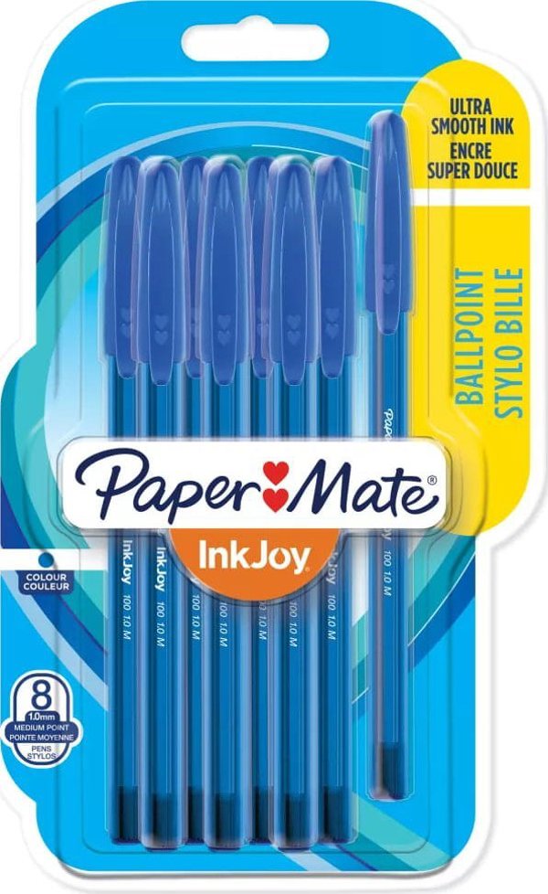 Paper Mate Στυλό Διαρκείας InkJoy 100, Μπλε, 1.0mm, 8τμχ.