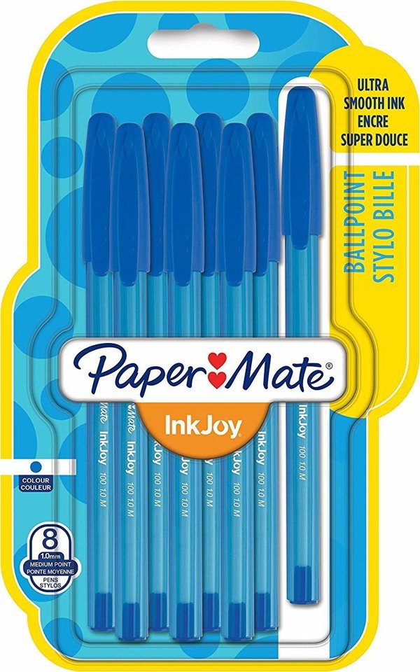 Paper Mate Στυλό Διαρκείας InkJoy 100, Μπλε, 1.0mm, 8τμχ.