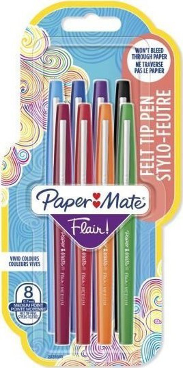 Paper Mate Flair Μαρκαδόροι Candy Pop, Μύτη 0.7mm, 8 Τεμάχια, Πολύχρωμα