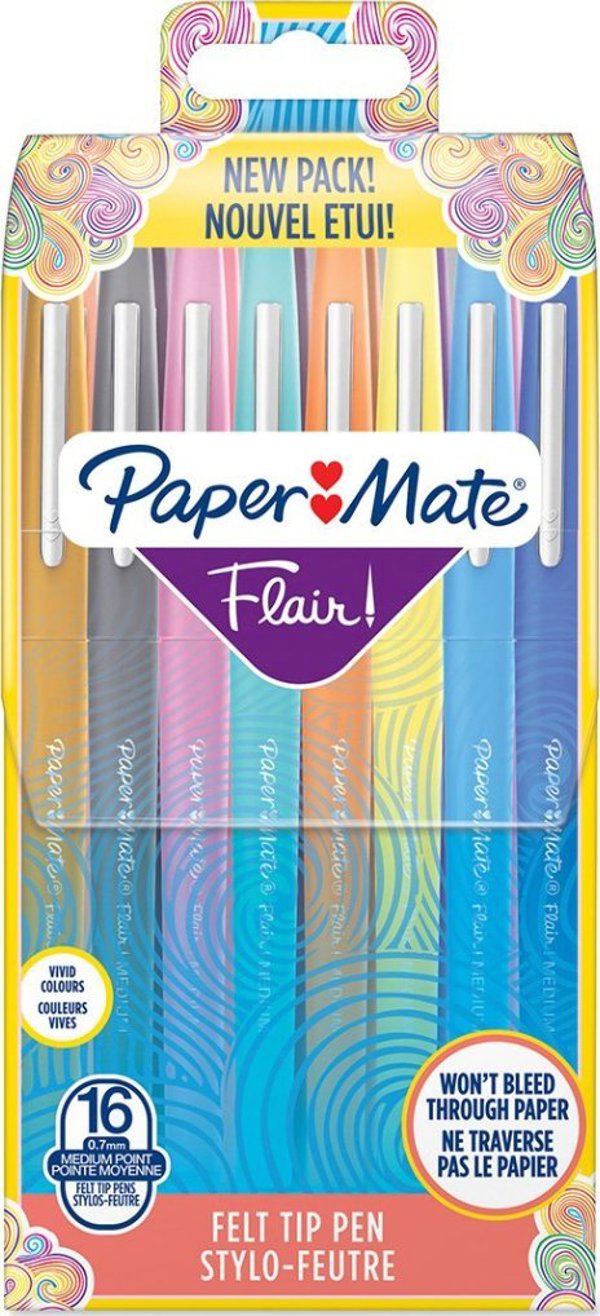 Paper Mate Στυλό Flair, Σετ 16 Χρωμάτων, Μύτη 0.7mm, Πολύχρωμα