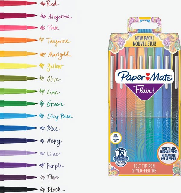 Paper Mate Στυλό Flair, Σετ 16 Χρωμάτων, Μύτη 0.7mm, Πολύχρωμα