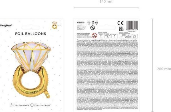 PartyDeco Μπαλόνι Foil Δαχτυλίδι Αρραβώνα, Διακοσμητικό, 60x95cm, Μίγμα Χρωμάτων