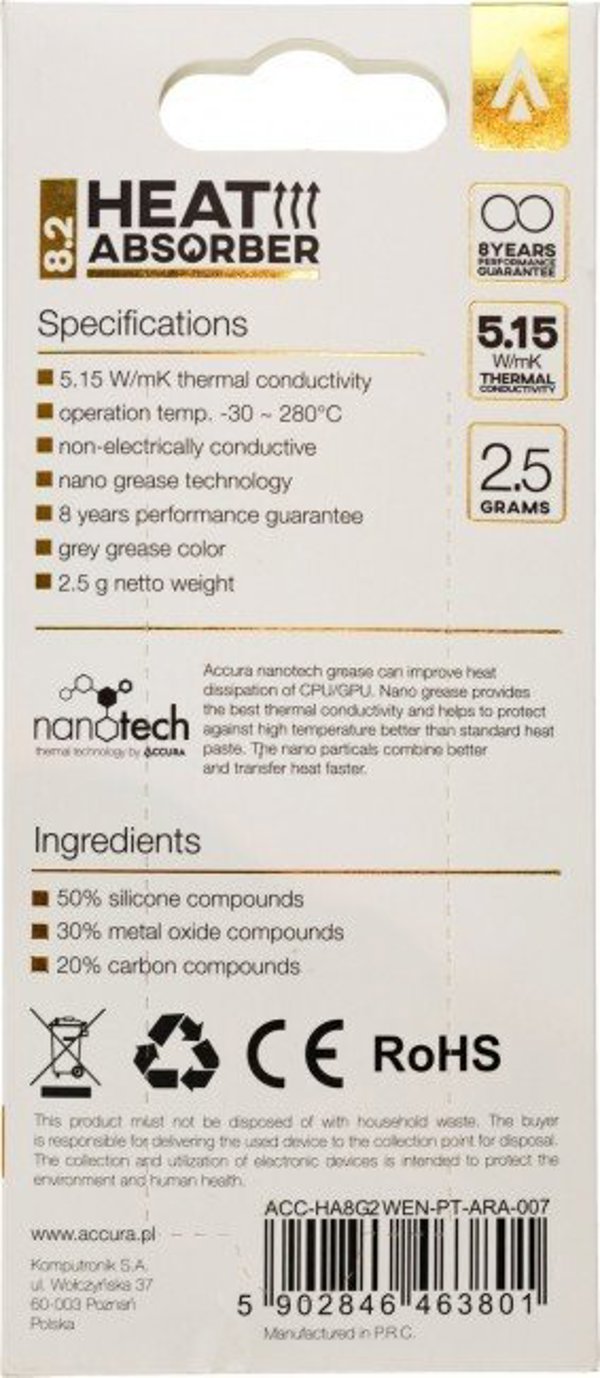 Πάστα Θερμικής Αγωγιμότητας Accura Heat Absorber 8.2 Γκρι