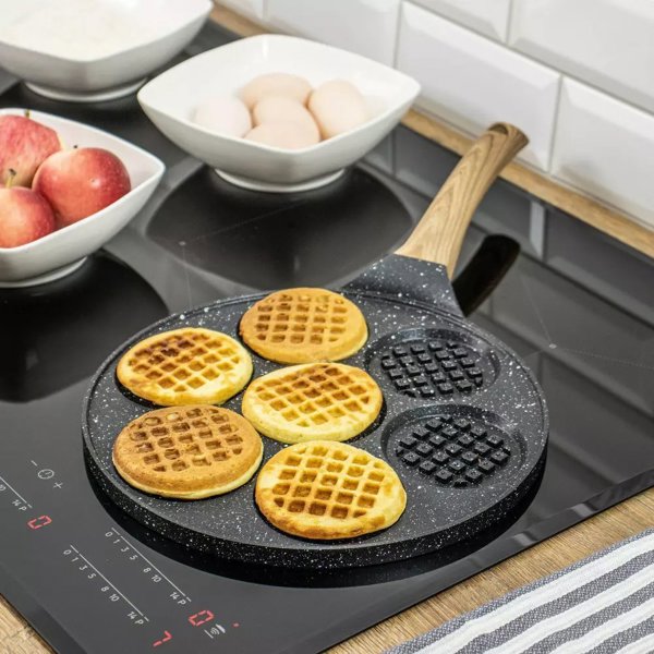 KingHoff Τηγάνι Για Βάφλες 26.5cm, Χυτό Αλουμίνιο Με Μαρμάρινη Επίστρωση, 7 Θέσεων