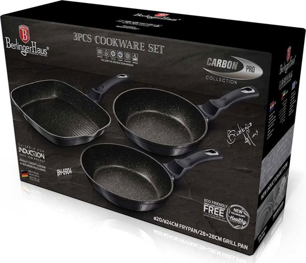 Berlinger Haus Σετ Τηγάνια Carbon Pro, 3 Τεμάχια, Σφυρήλατο Αλουμίνιο με Επίστρωση Γρανίτη, 28cm