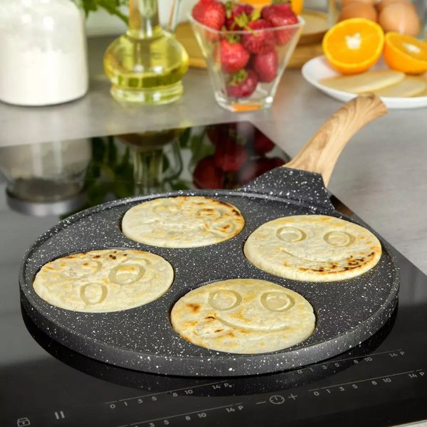 KingHoff Τηγάνι για Pancakes 26.5cm, Αντικολλητικό με Μαρμάρινη Επίστρωση, Διαχωρισμένο 4 Θέσεων