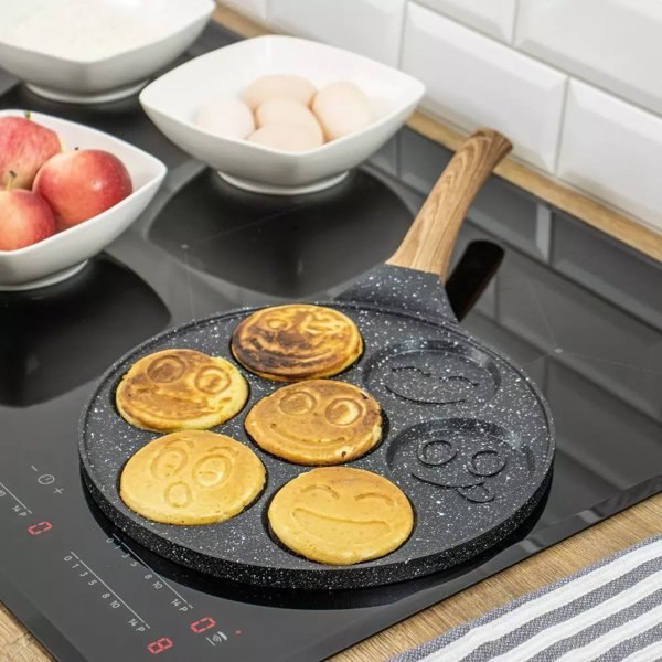 KingHoff Τηγάνι για Pancakes & Βάφλες με Smiley, Αντικολλητικό, Μαρμάρινη Επίστρωση, 26.5cm
