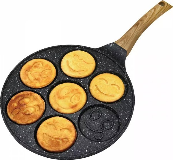 KingHoff Τηγάνι για Pancakes & Βάφλες με Smiley, Αντικολλητικό, Μαρμάρινη Επίστρωση, 26.5cm