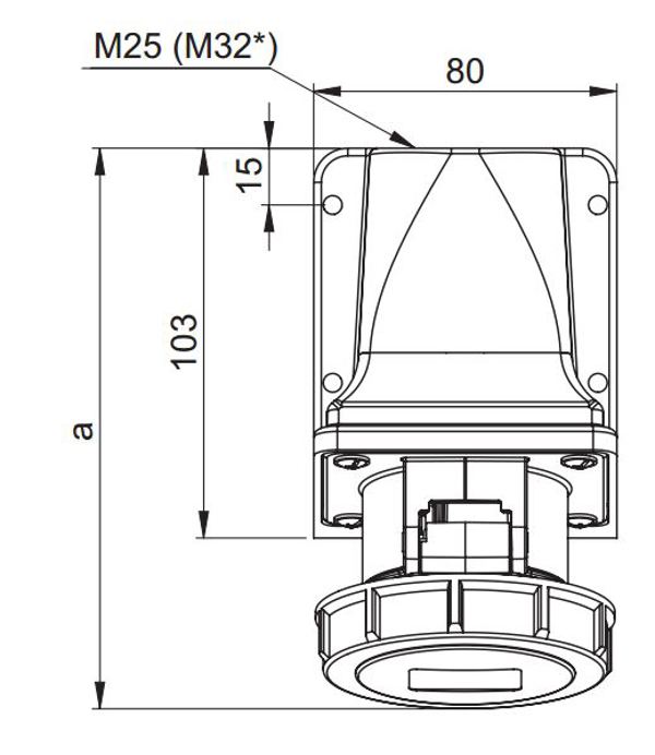 PCE Σταθερή Πρίζα Επιτοίχια 32A 400V 5-Πόλων IP67, Μοντέλο 1252-6