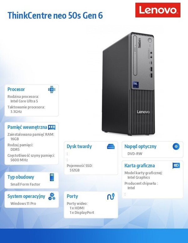 PC Lenovo ThinCentre neo 50s SFF Core u5-225/16GB/512GB/NO OS
